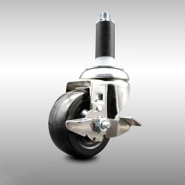 3.5 Inch 316SS Hard Rubber Swivel 1-1/8 Inch Expanding Stem Caster with Brake, Service Caster, Mfr#: SCC-SS316EX20S3514-HRS-TLB-118
